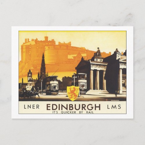 LNER Edinburgh LMS Its Quicker by Rail Postcard