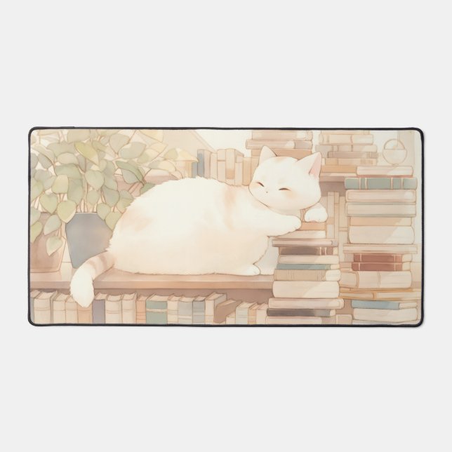 Lo-Fi Cozy Kitty Desktop Mat Mousepad (Front)