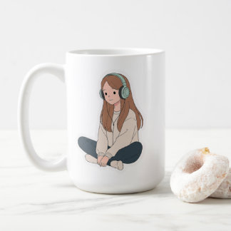 Lo-Fi Girl with Headphones – Pastel Chill Vibes Coffee Mug
