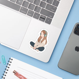 Lo-Fi Girl with Headphones – Pastel Chill Vibes Sticker