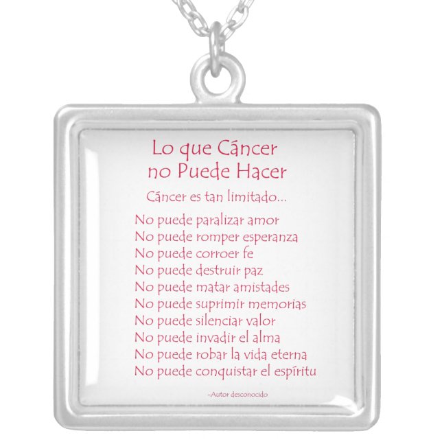 Lo que Cáncer no Puede Hacer Necklace Jewelry (Front)