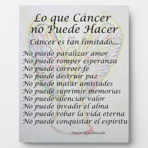 Lo que Cancer no Puede Hacer Poem Painting Poster Plaque