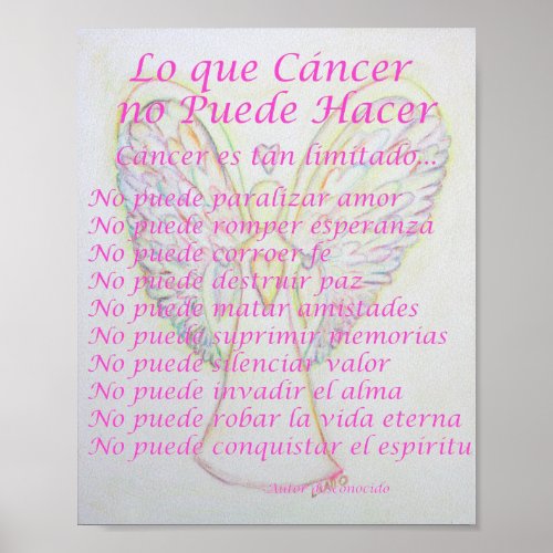 Lo que Cancer no Puede Hacer Poem Poster Print
