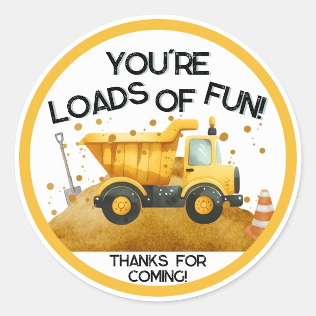 Load of Fun Construction Party Favor Round Sticker (Front)