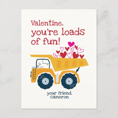 Load of Fun Dump Truck Valentines Day Postcard