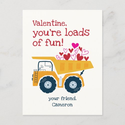 Load of Fun Dump Truck Valentines Day Postcard