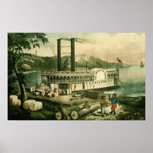 Loading Cotton on the Mississippi 1870 Poster
