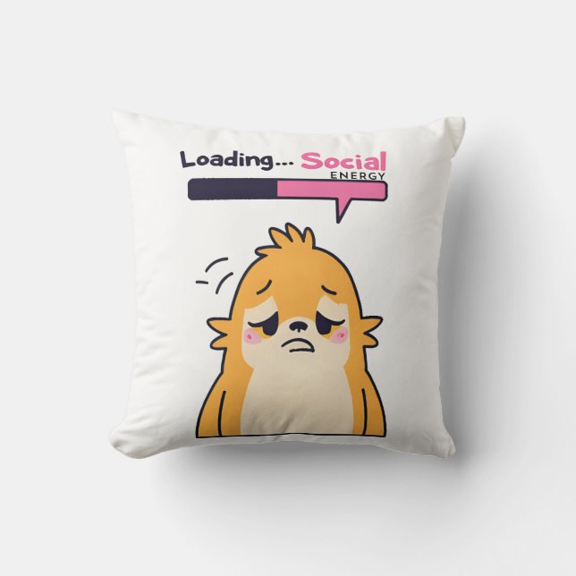 Loading… Social Energy – Cute Tired Doodle Charact Throw Pillow (Front)