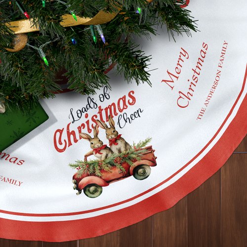 Loads of Christmas Cheer Rabbits in Red Truck Brushed Polyester Tree Skirt