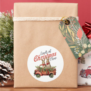 Loads of Christmas Cheer Rabbits in Red Truck Classic Round Sticker