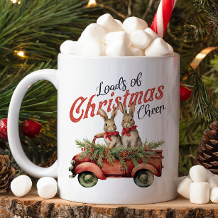 Loads of Christmas Cheer Rabbits in Red Truck Coffee Mug