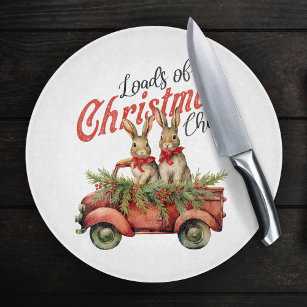 Loads of Christmas Cheer Rabbits in Red Truck Cutting Board