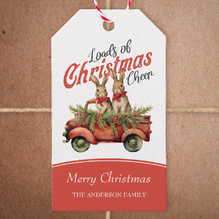 Loads of Christmas Cheer Rabbits in Red Truck Gift Tags
