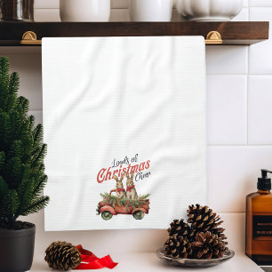 Loads of Christmas Cheer Rabbits in Red Truck Kitchen Towel