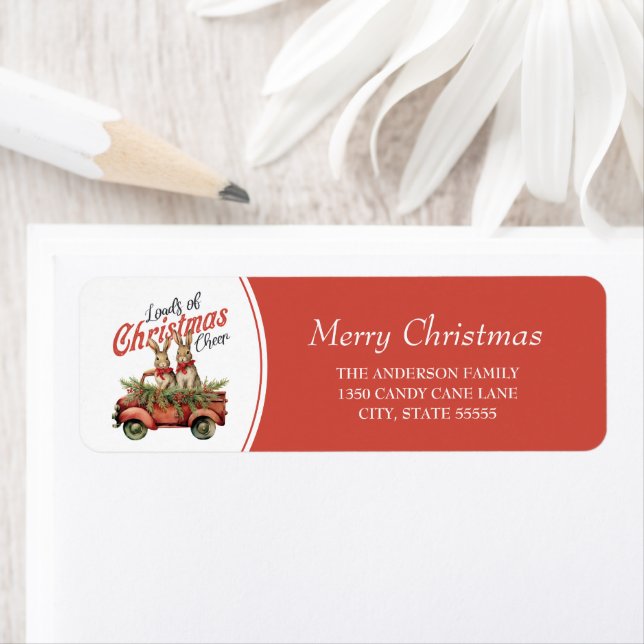 Loads of Christmas Cheer Rabbits in Red Truck Label (Insitu)