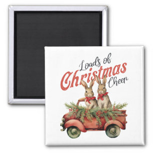 Loads of Christmas Cheer Rabbits in Red Truck Magnet