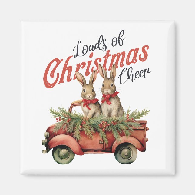Loads of Christmas Cheer Rabbits in Red Truck Magnet (Front)