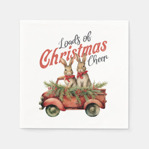 Loads of Christmas Cheer Rabbits in Red Truck Napkins