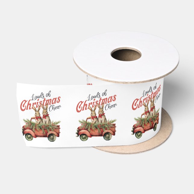 Loads of Christmas Cheer Rabbits in Red Truck Satin Ribbon (Spool)