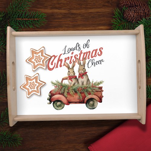 Loads of Christmas Cheer Rabbits in Red Truck Serving Tray