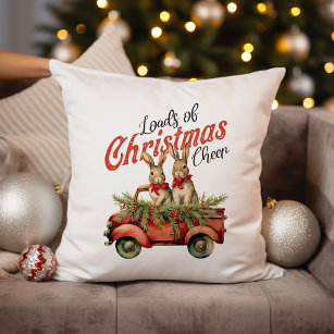 Loads of Christmas Cheer Rabbits in Red Truck Throw Pillow