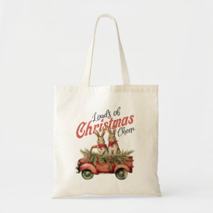 Loads of Christmas Cheer Rabbits in Red Truck Tote Bag