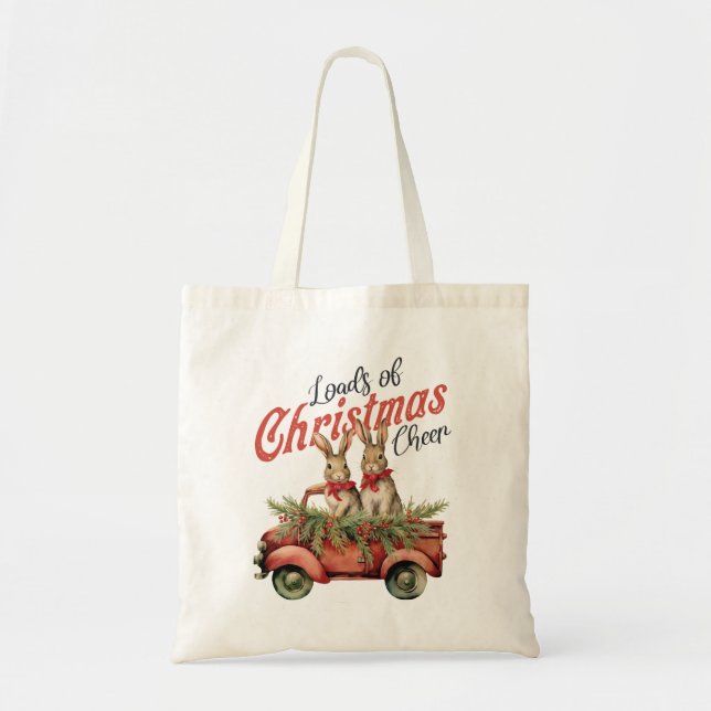 Loads of Christmas Cheer Rabbits in Red Truck Tote Bag (Front)