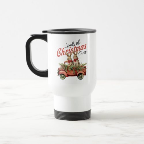Loads of Christmas Cheer Rabbits in Red Truck Travel Mug