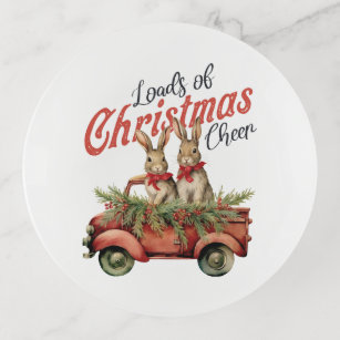 Loads of Christmas Cheer Rabbits in Red Truck Trinket Tray