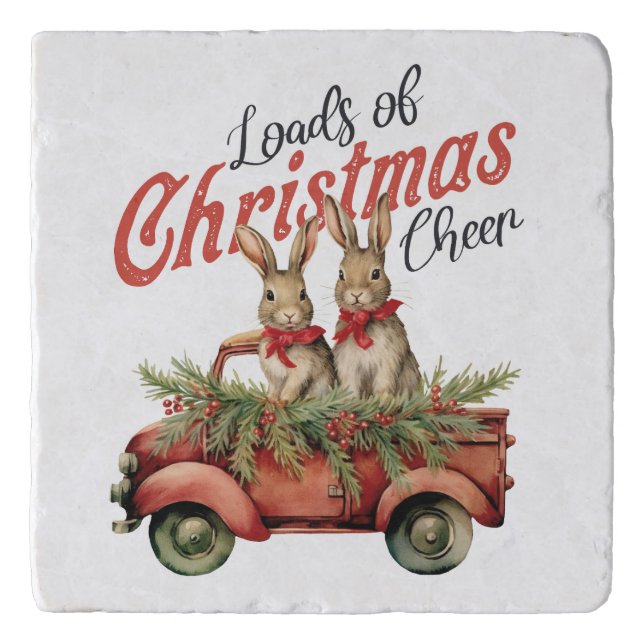 Loads of Christmas Cheer Rabbits in Red Truck Trivet (Front)