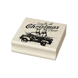 Loads of Christmas Cheer Rabbits in Retro Truck Rubber Stamp