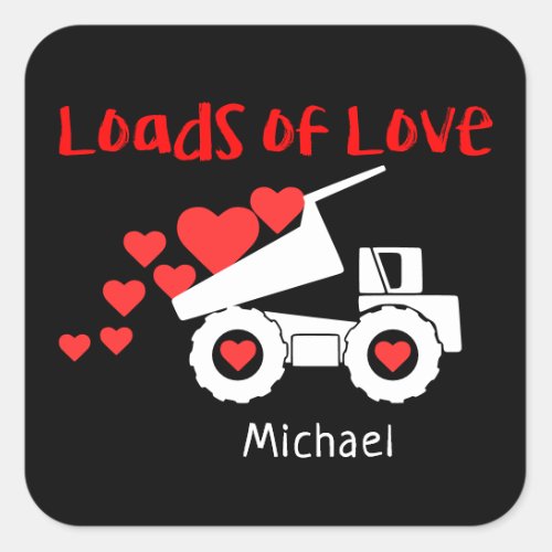 Loads Of Love Cute Truck Love Hearts Personalized Square Sticker