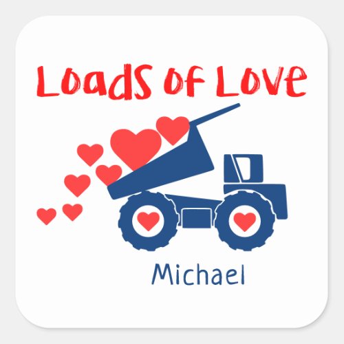 Loads Of Love Cute Truck Love Hearts Personalized Square Sticker