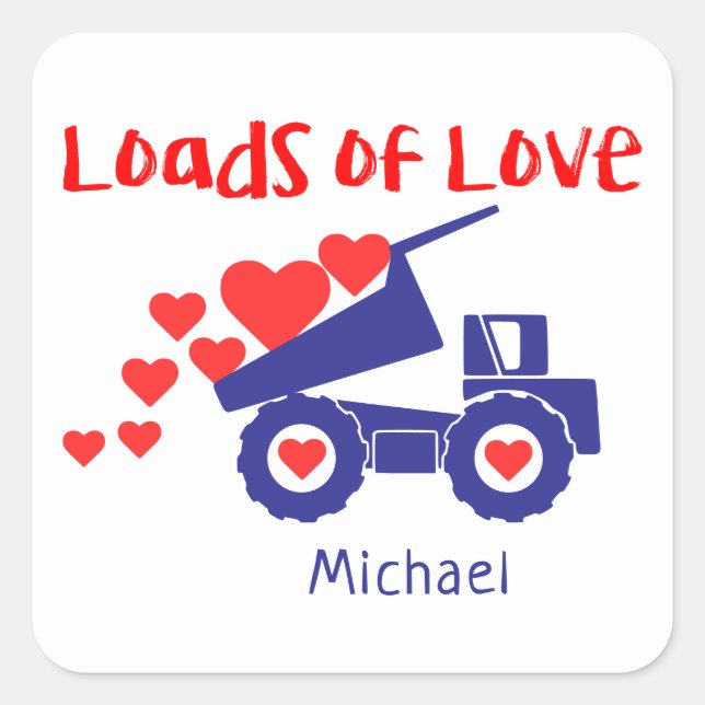 Loads Of Love Cute Truck Love Hearts Personalized Square Sticker (Front)