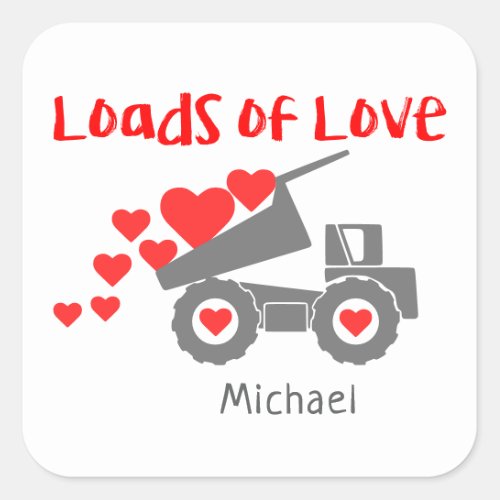 Loads Of Love Cute Truck Love Hearts Personalized Square Sticker