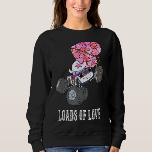 Loads Of Love Monster Truck Heart Kids Valentines  Sweatshirt