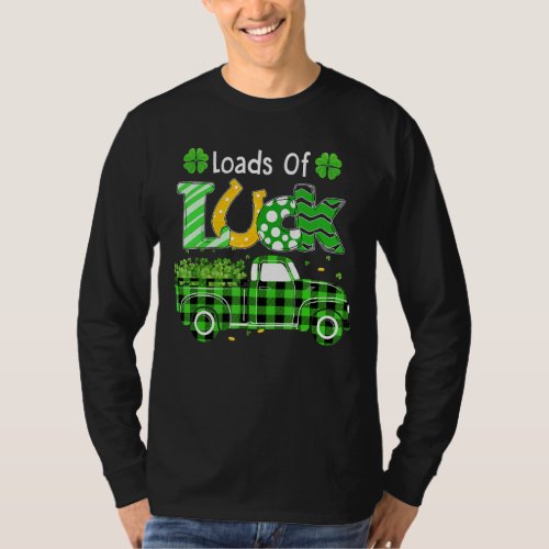 Loads Of Luck Truck Buffalo Plaid Shamrock St Patr T_Shirt