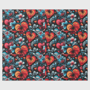 Loads of Roses Tattoo Hearts Digital Theme Wrapping Paper