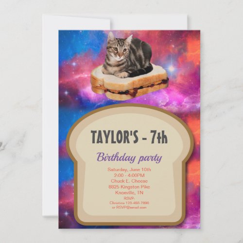 Loaf  Bread Cat in Space Invitation