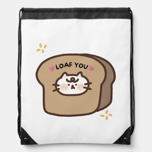Loaf You Cute Cat Lover and Funny Valentine Puns Drawstring Bag