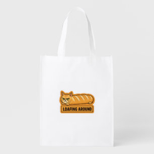 Loafing Around Funny Cat Bread Grocery Bag