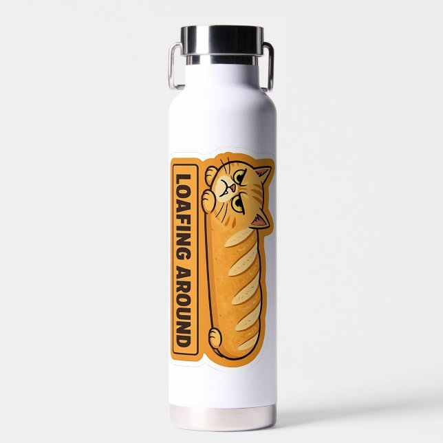 Loafing Around Funny Cat Bread  Water Bottle (Front)