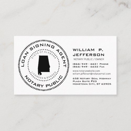 Loan Signing Agent Notary Public Alabama Business Card