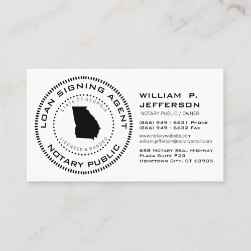 Loan Signing Agent Notary Public Georgia Business Card