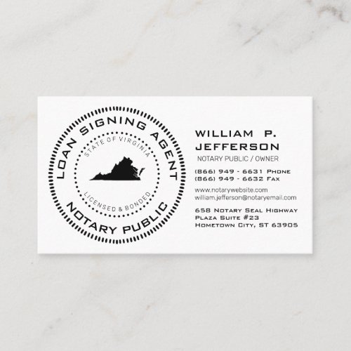 Loan Signing Agent Notary Public Virginia Business Card
