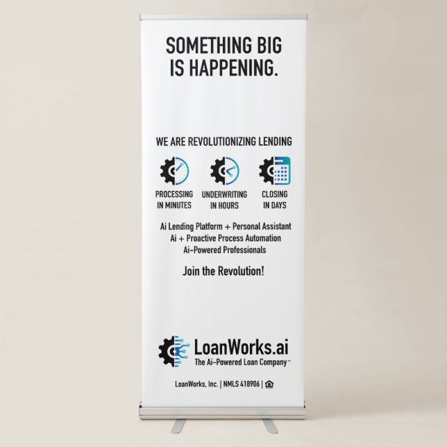LoanWorks Revolution Vertical Retractable Banner (Front)
