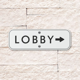 Lobby Directional Arrow Modern Black White Outdoor Metal Sign