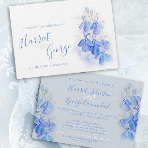 Lobelia blue floral white gray blue wedding invitation