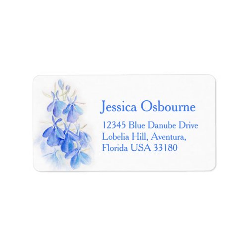 Lobelia blue watercolor wedding address label