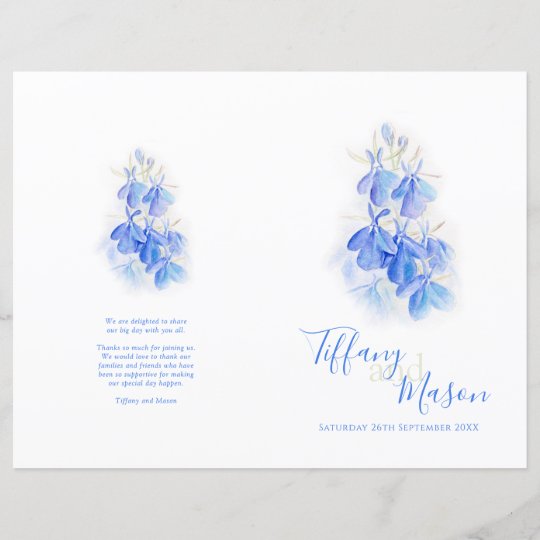 Lobelia Blue White Green Art Wedding Program Zazzle Com